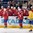 MINSK, BELARUS - MAY 13: Norway's Jonas Holos #6 and Stefan Espeland #17 celebrate with the bench after Team Denmark's first goal of the game during preliminary round action at the 2014 IIHF Ice Hockey World Championship. (Photo by Richard Wolowicz/HHOF-IIHF Images)

